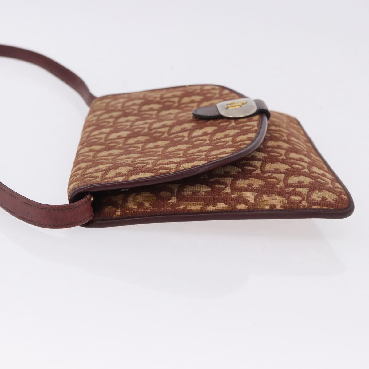 Christian Dior Trotter Canvas Shoulder Bag Red Gold Tone Auth gh2252