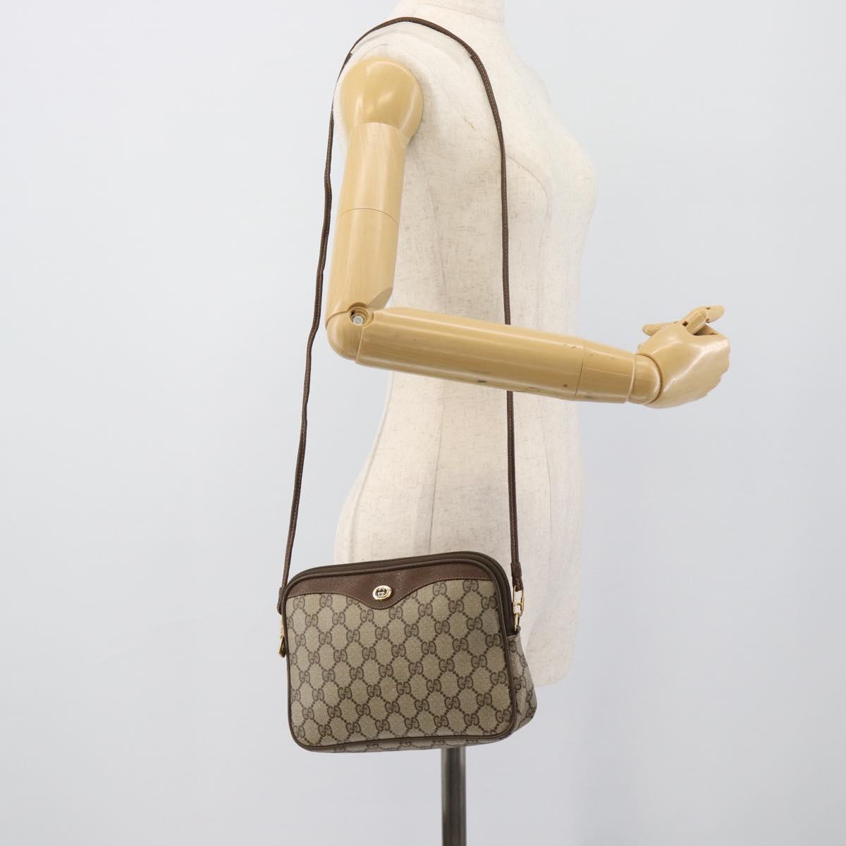 GUCCI GG Supreme Shoulder Bag PVC Leather Beige Gold Tone 97 02 068 Auth gh2253