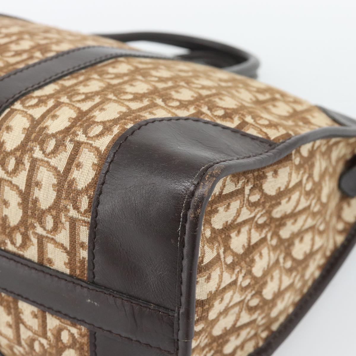 Christian Dior Trotter Canvas Boston Bag Beige Gold Tone Auth gh2254