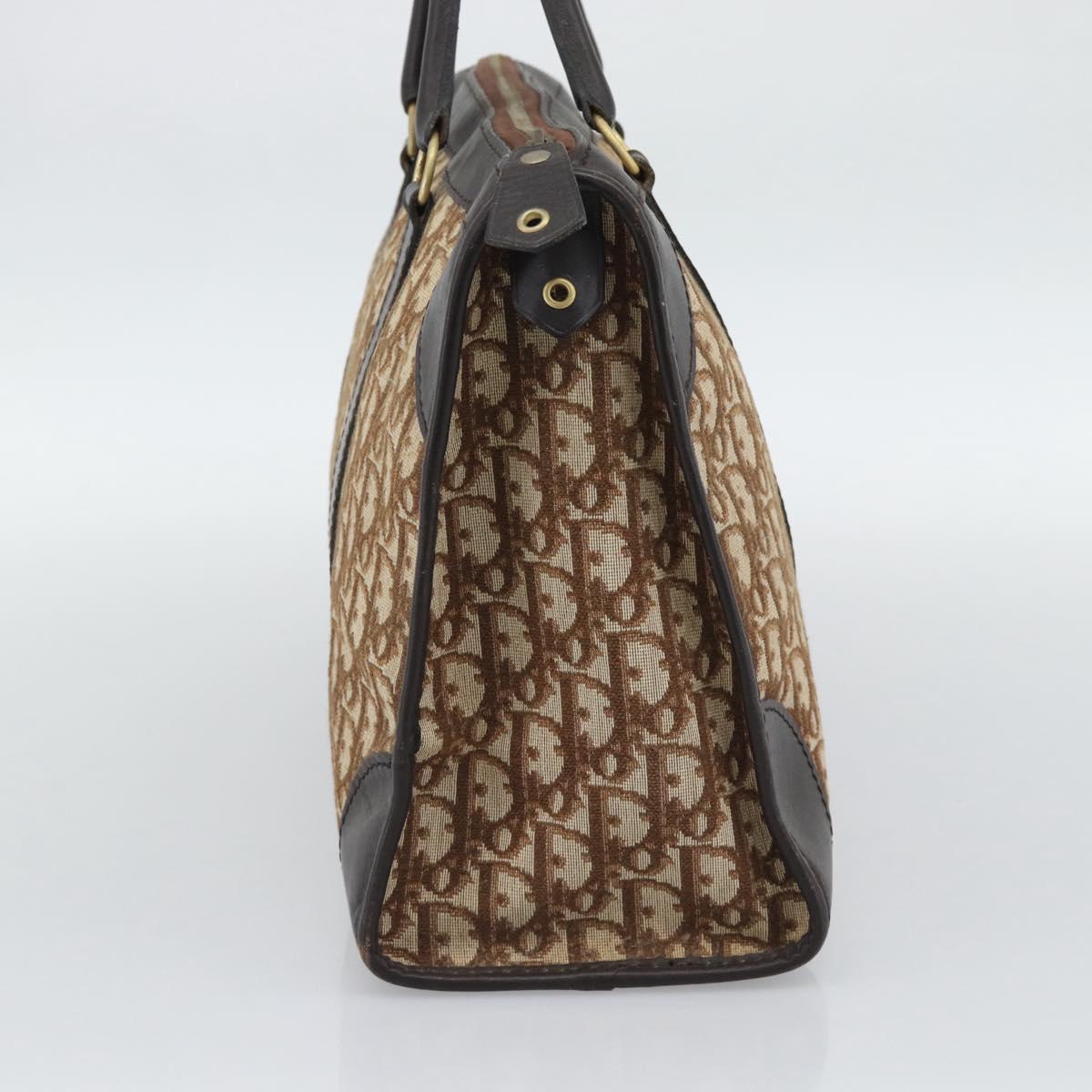Christian Dior Trotter Canvas Boston Bag Beige Gold Tone Auth gh2254