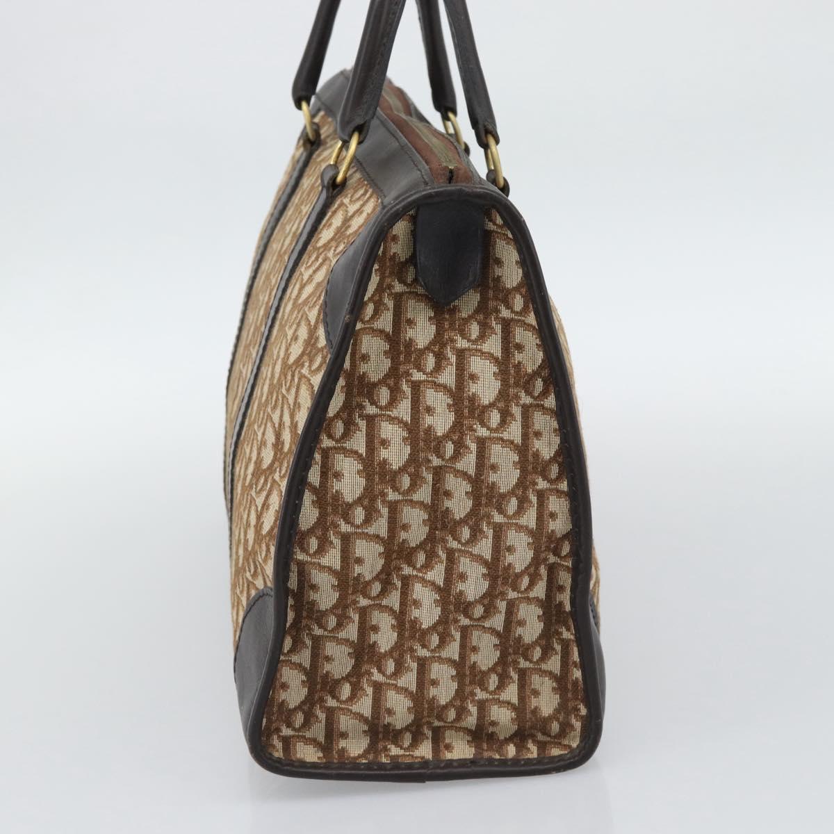 Christian Dior Trotter Canvas Boston Bag Beige Gold Tone Auth gh2254