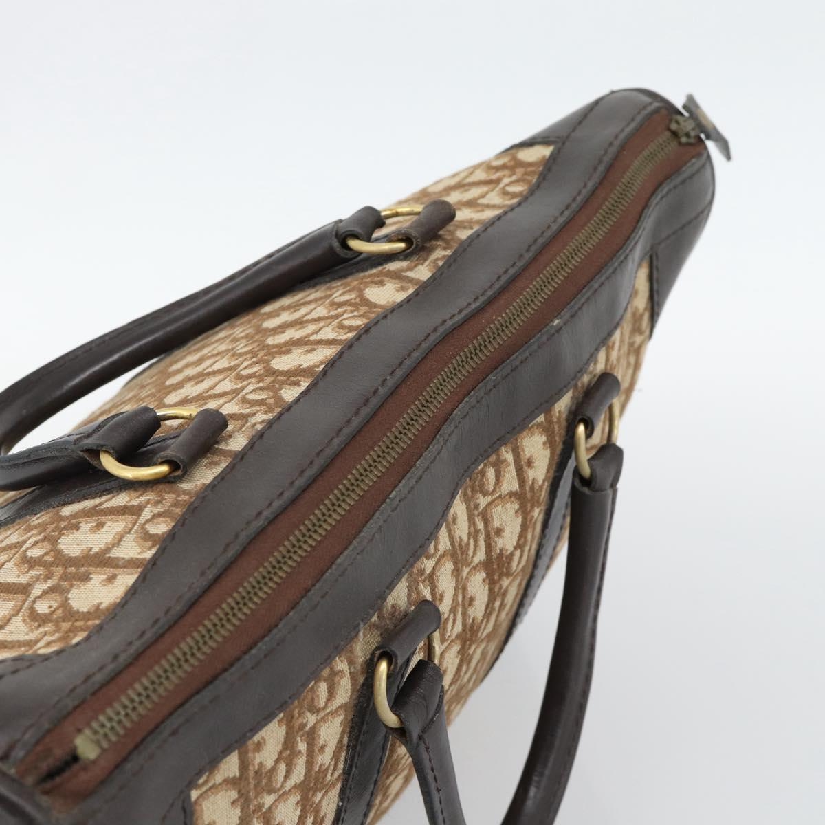 Christian Dior Trotter Canvas Boston Bag Beige Gold Tone Auth gh2254