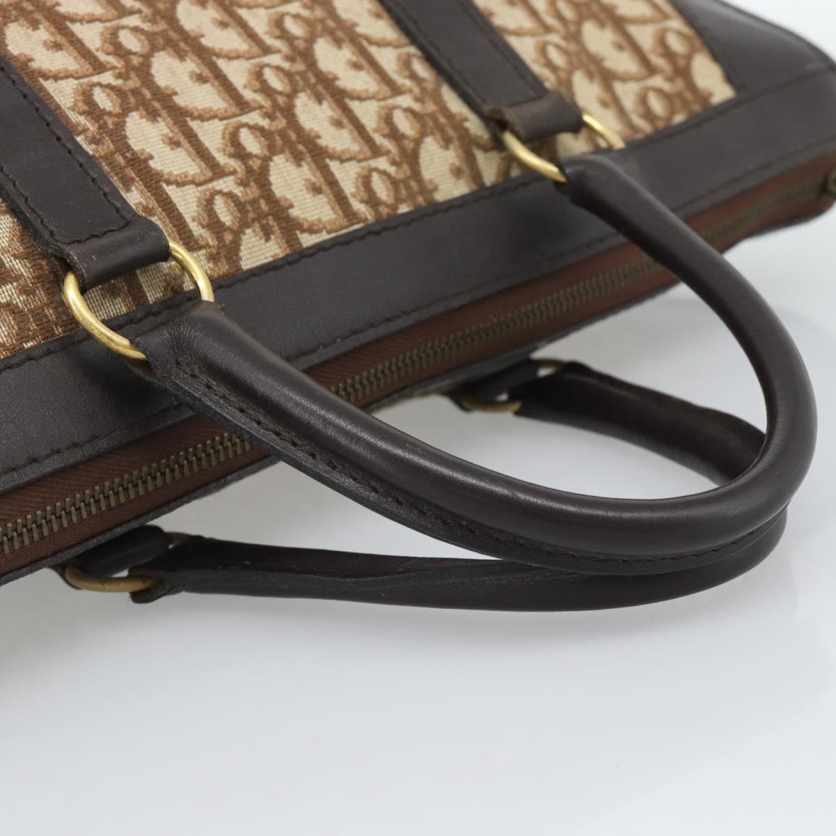 Christian Dior Trotter Canvas Boston Bag Beige Gold Tone Auth gh2254