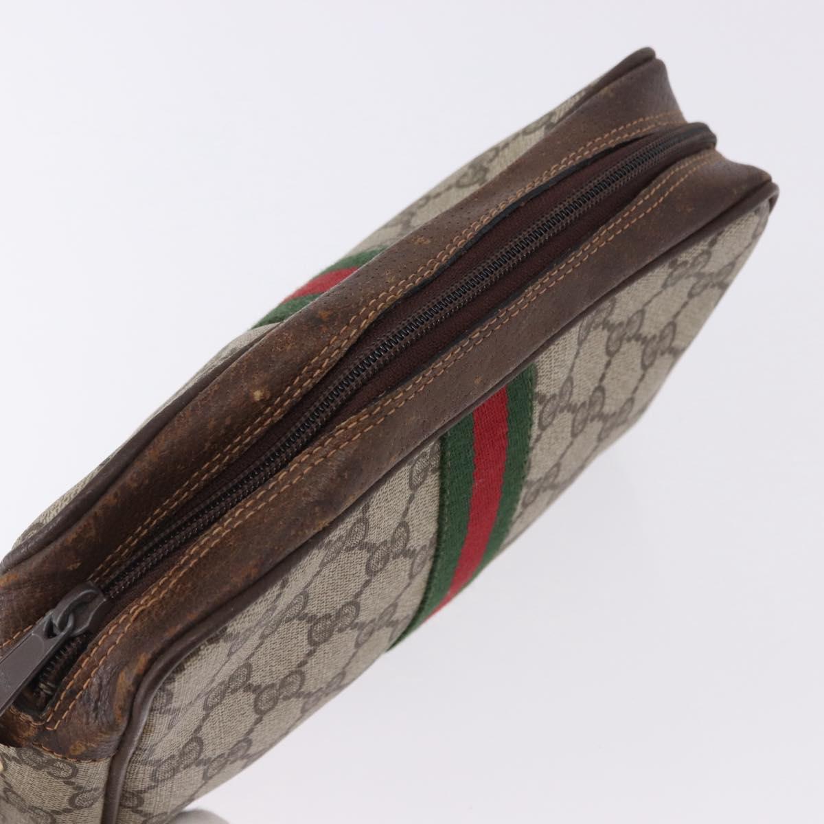 GUCCI GG Supreme Web Sherry Line Clutch Bag PVC Beige 63 014 3553 Auth gh2257