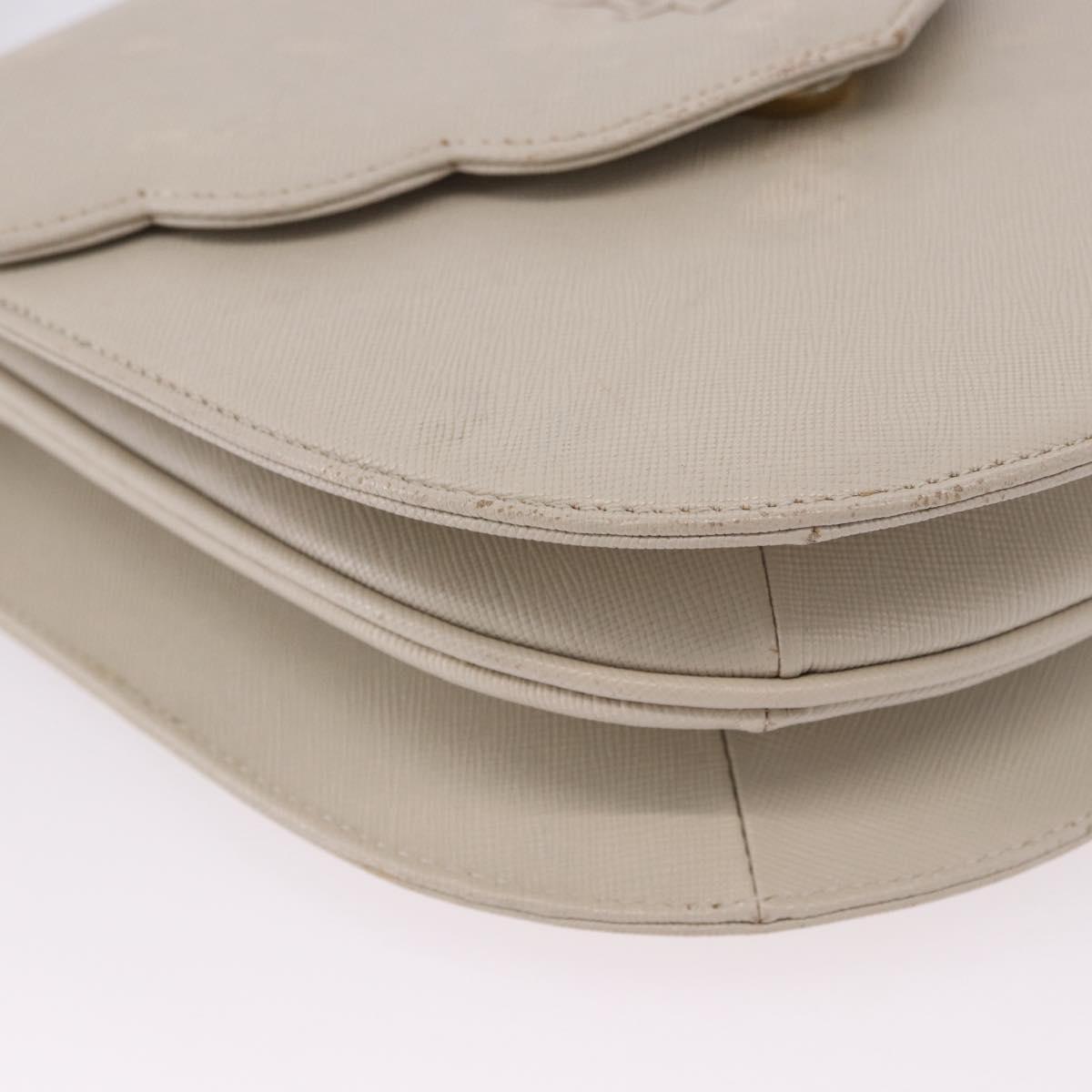 SAINT LAURENT Shoulder Bag Leather Beige Gold Tone Auth gh2258