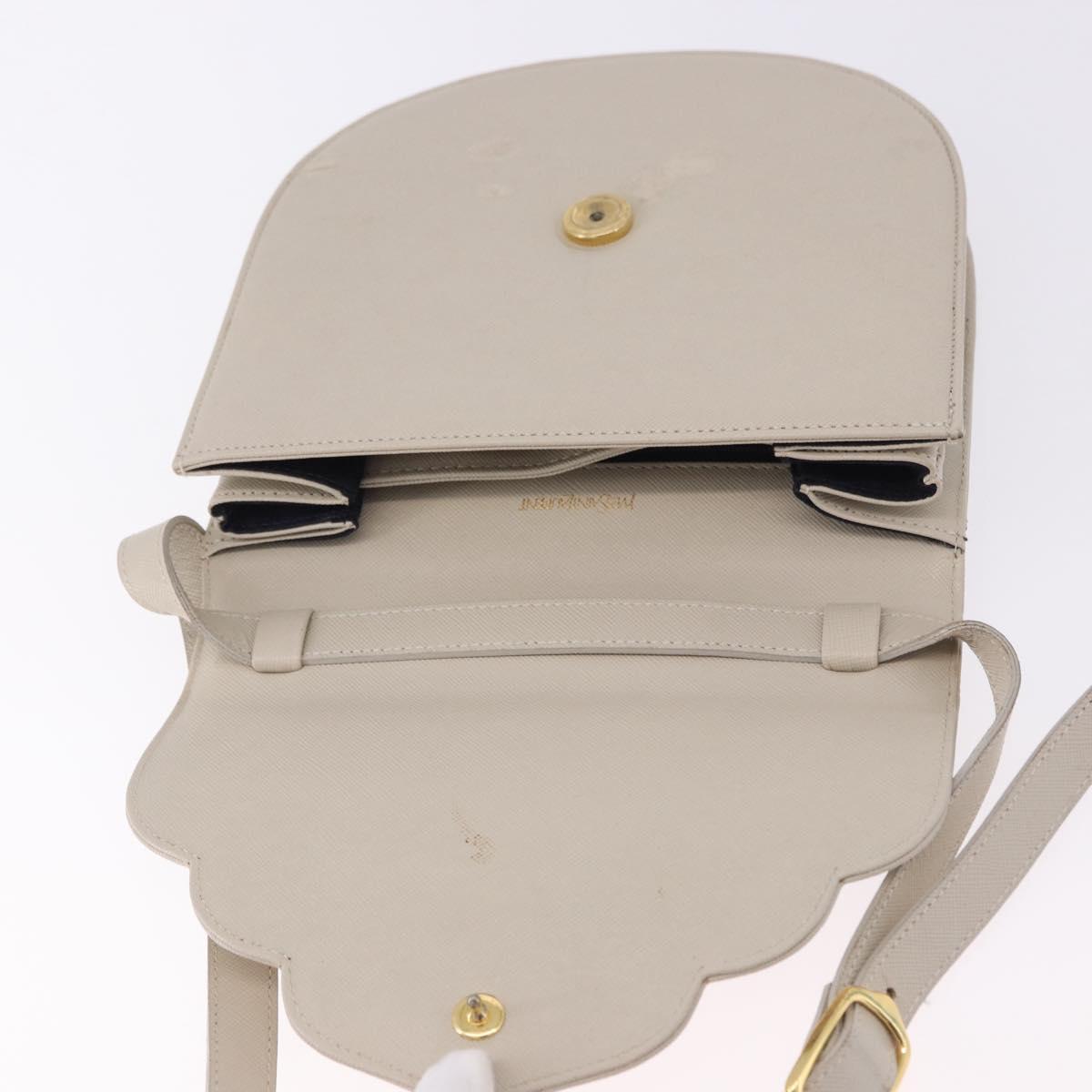 SAINT LAURENT Shoulder Bag Leather Beige Gold Tone Auth gh2258