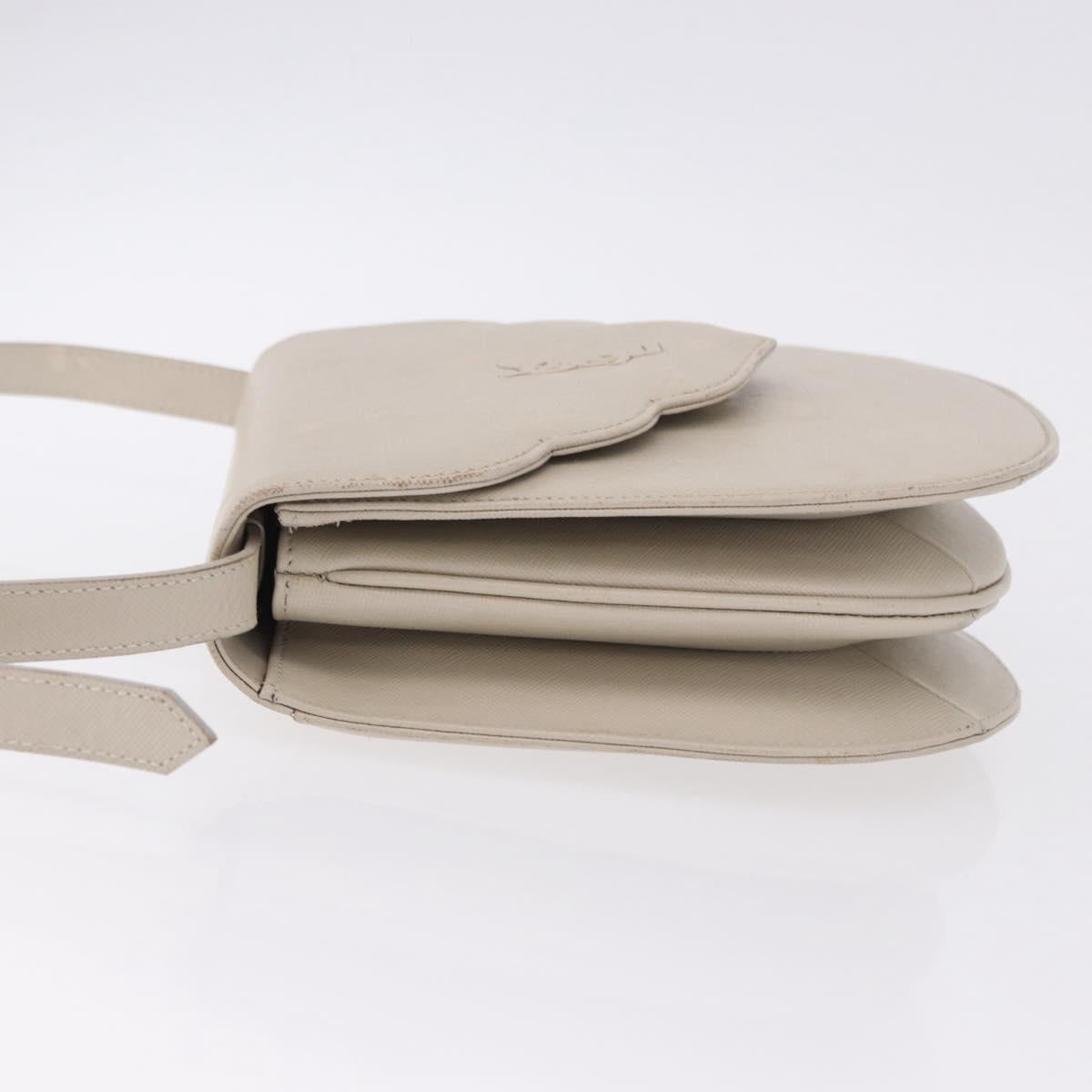 SAINT LAURENT Shoulder Bag Leather Beige Gold Tone Auth gh2258