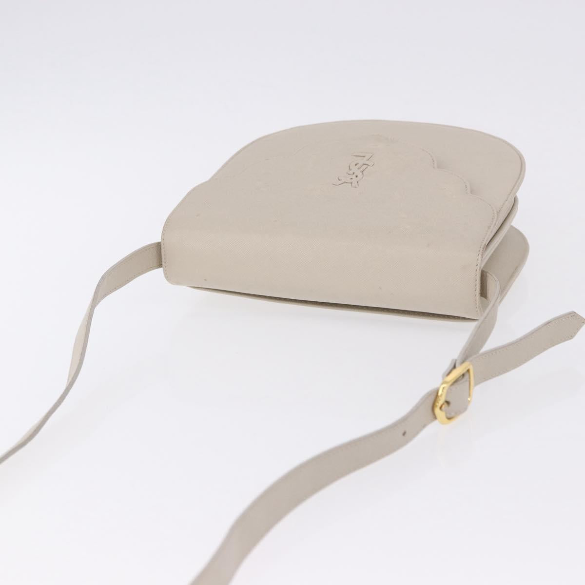 SAINT LAURENT Shoulder Bag Leather Beige Gold Tone Auth gh2258