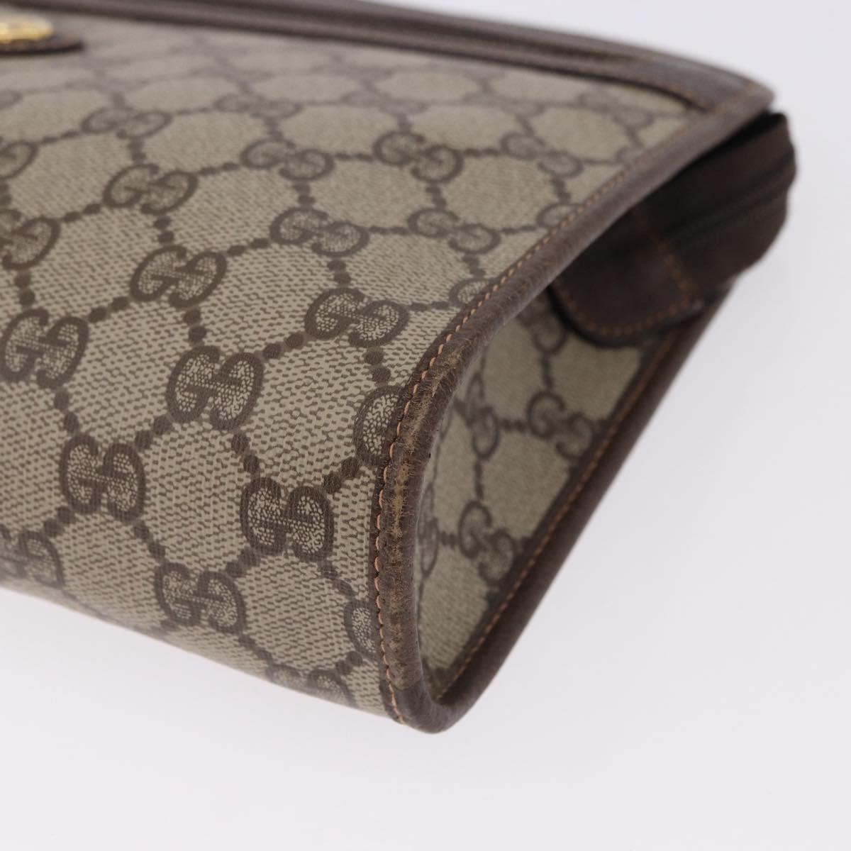 GUCCI GG Supreme Clutch Bag PVC Leather Beige Gold Tone 97 01 037 Auth gh2262