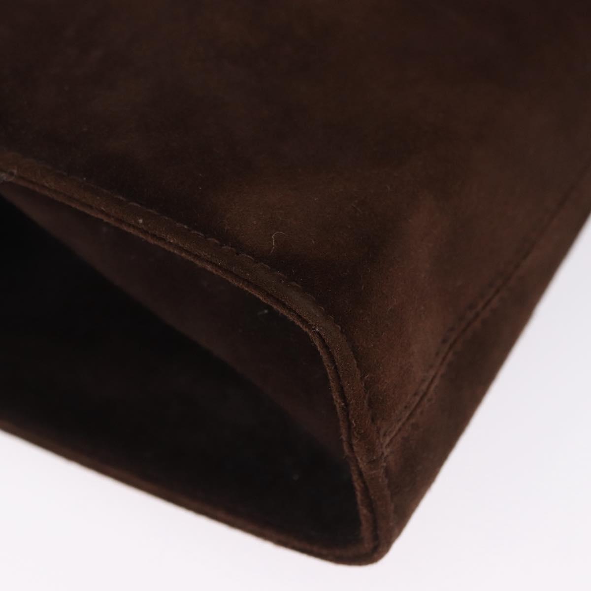 Salvatore Ferragamo Gancini Chain Shoulder Bag Suede Brown Gold Tone Auth gh2265