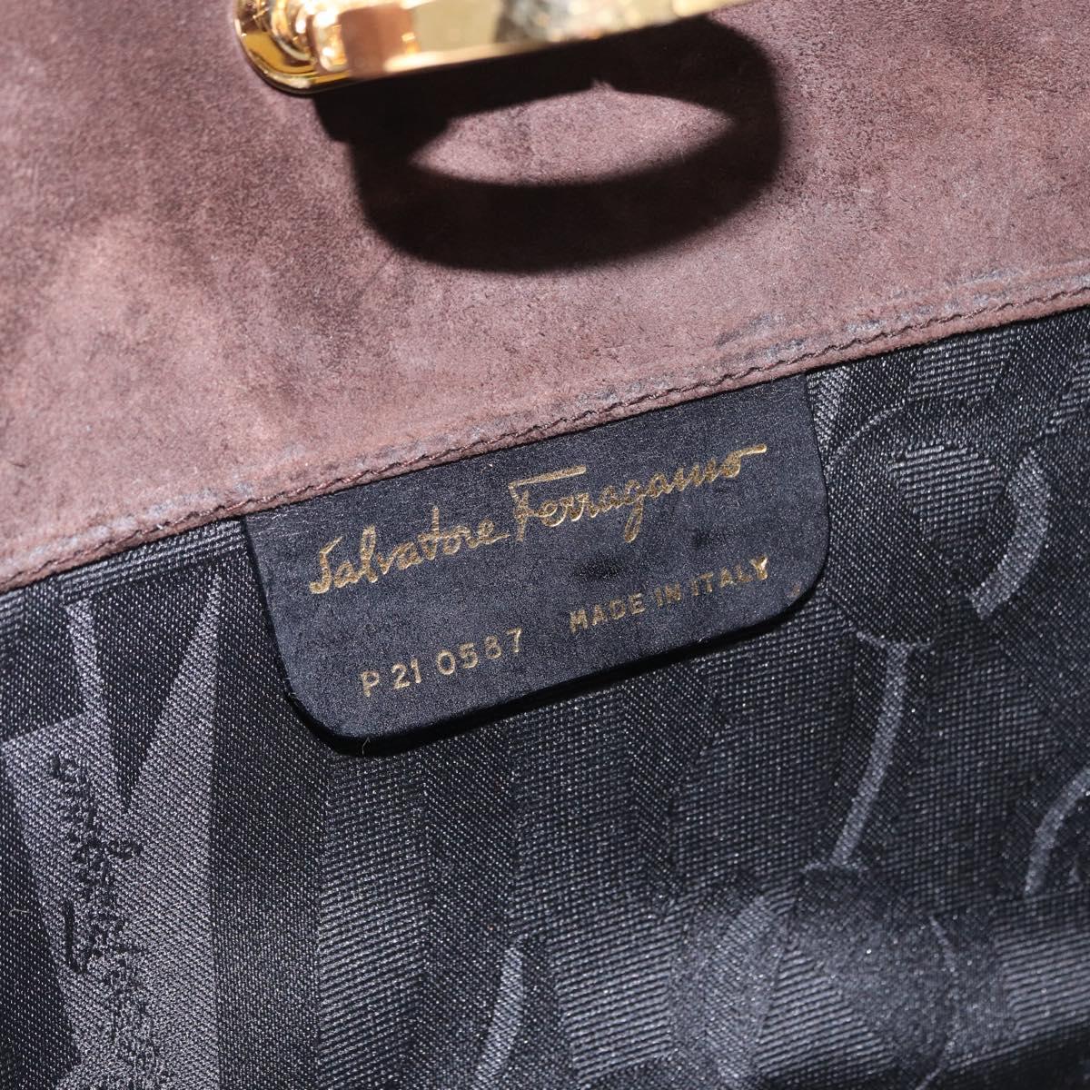 Salvatore Ferragamo Gancini Chain Shoulder Bag Suede Brown Gold Tone Auth gh2265