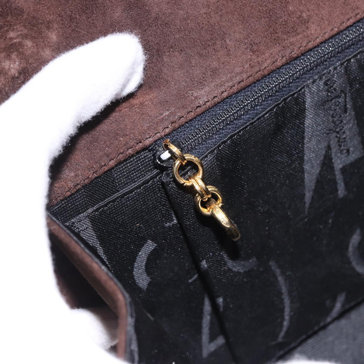 Salvatore Ferragamo Gancini Chain Shoulder Bag Suede Brown Gold Tone Auth gh2265