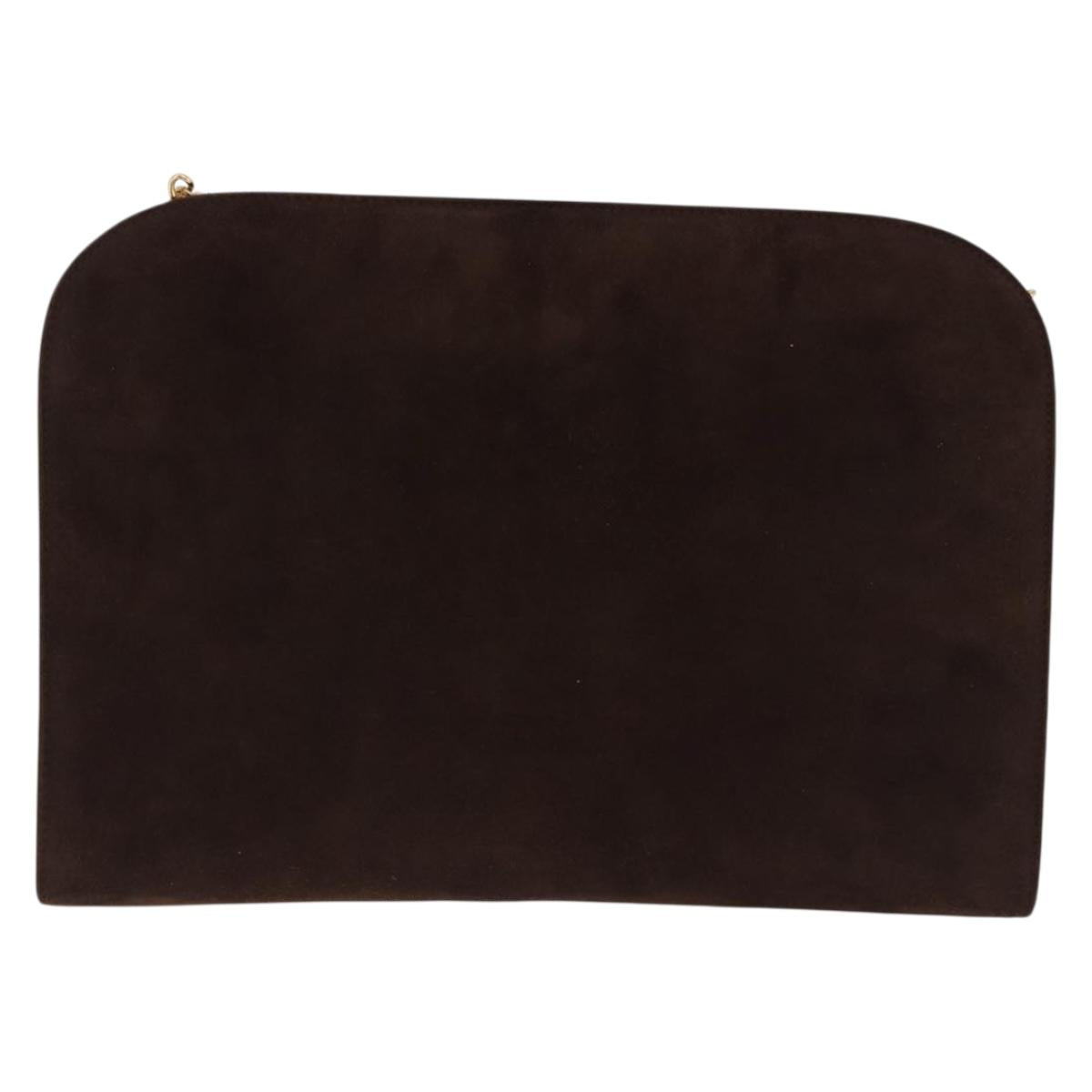 Salvatore Ferragamo Gancini Chain Shoulder Bag Suede Brown Gold Tone Auth gh2265