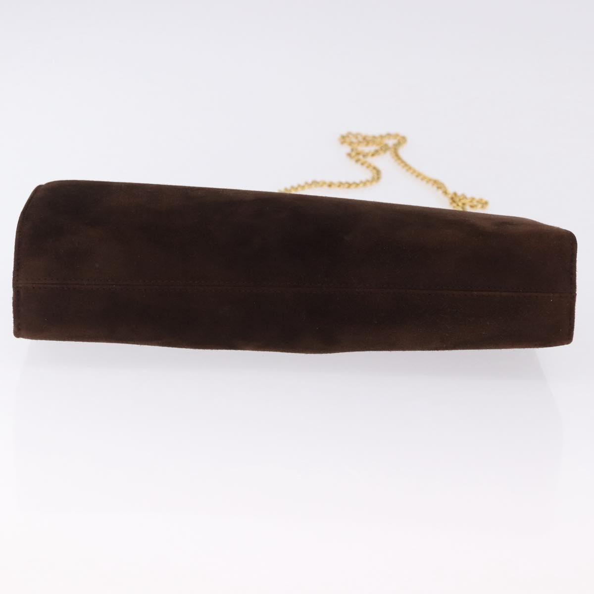 Salvatore Ferragamo Gancini Chain Shoulder Bag Suede Brown Gold Tone Auth gh2265