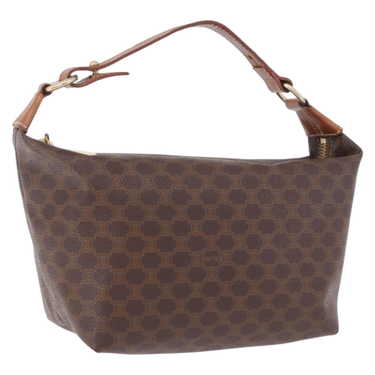 CELINE Macadam Vanity Hand Bag PVC Leather Brown Gold Tone Auth gh2267