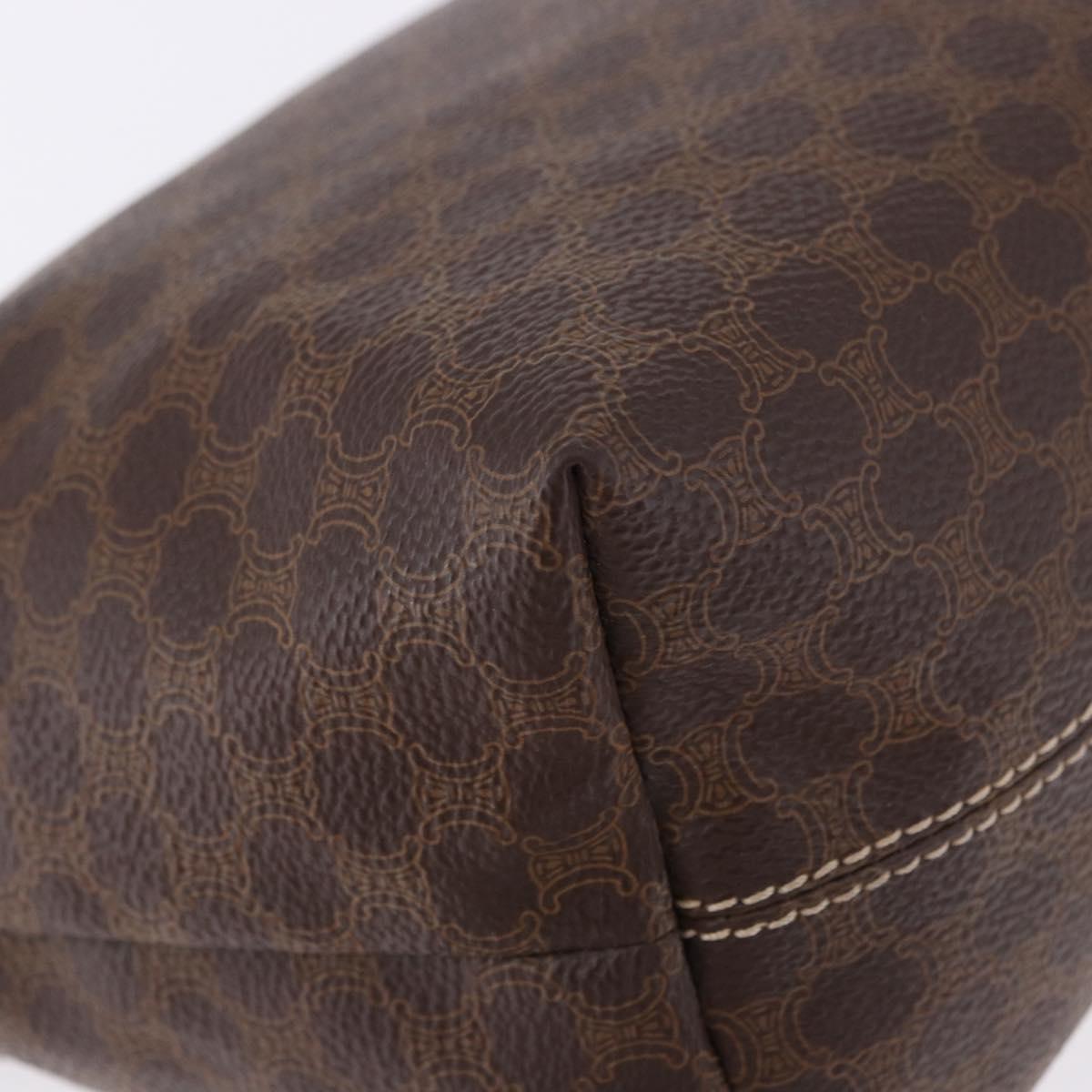 CELINE Macadam Vanity Hand Bag PVC Leather Brown Gold Tone Auth gh2267