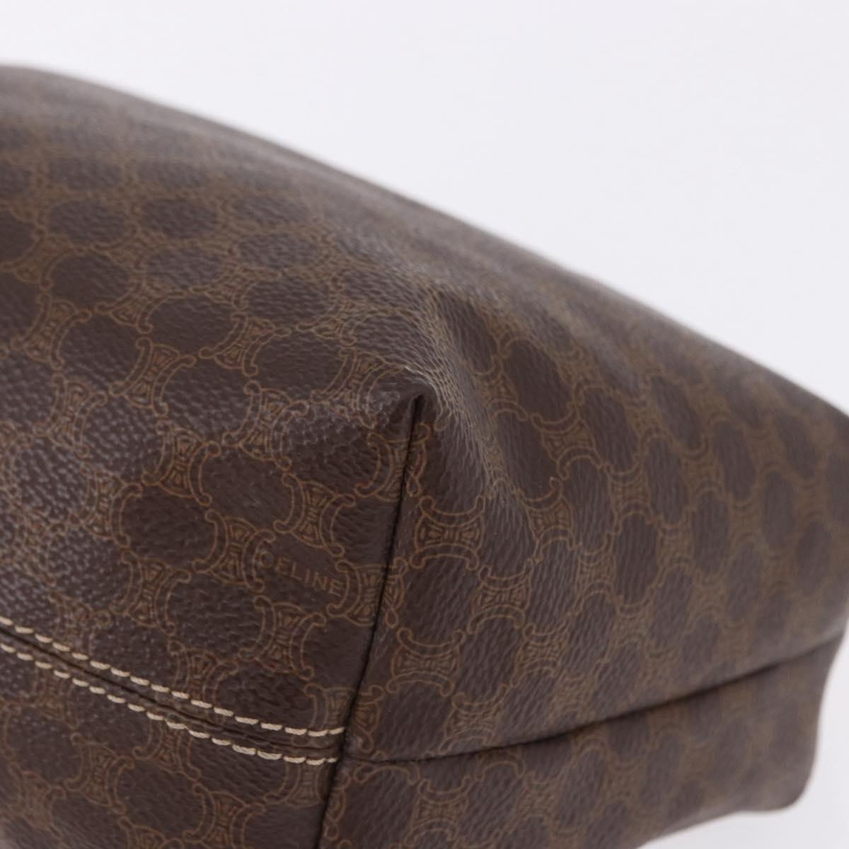 CELINE Macadam Vanity Hand Bag PVC Leather Brown Gold Tone Auth gh2267