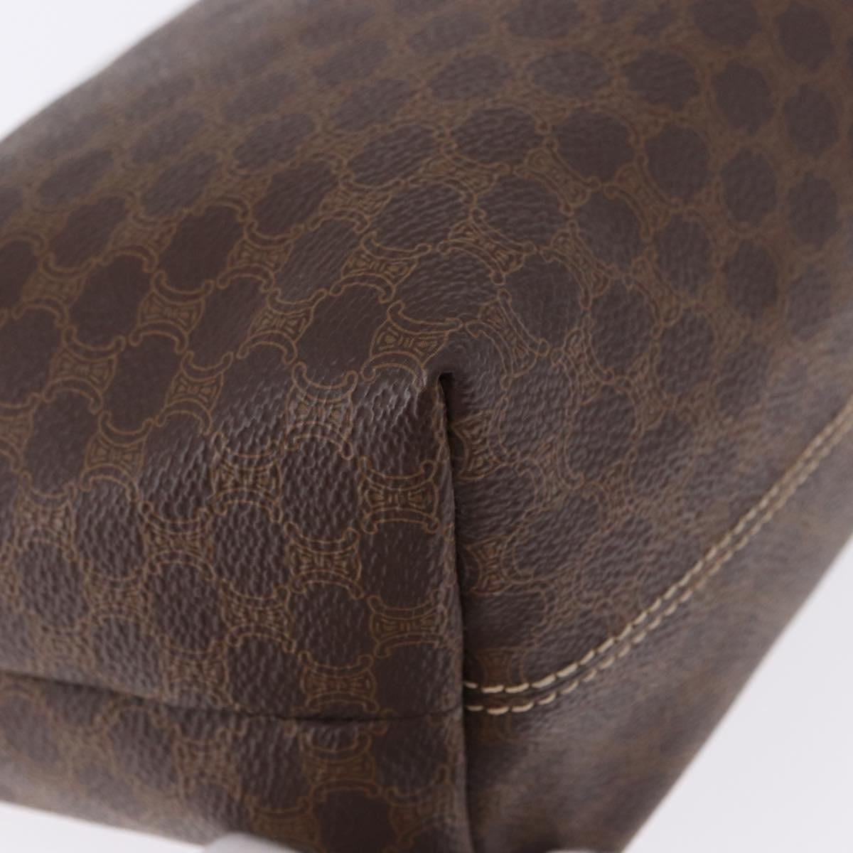 CELINE Macadam Vanity Hand Bag PVC Leather Brown Gold Tone Auth gh2267