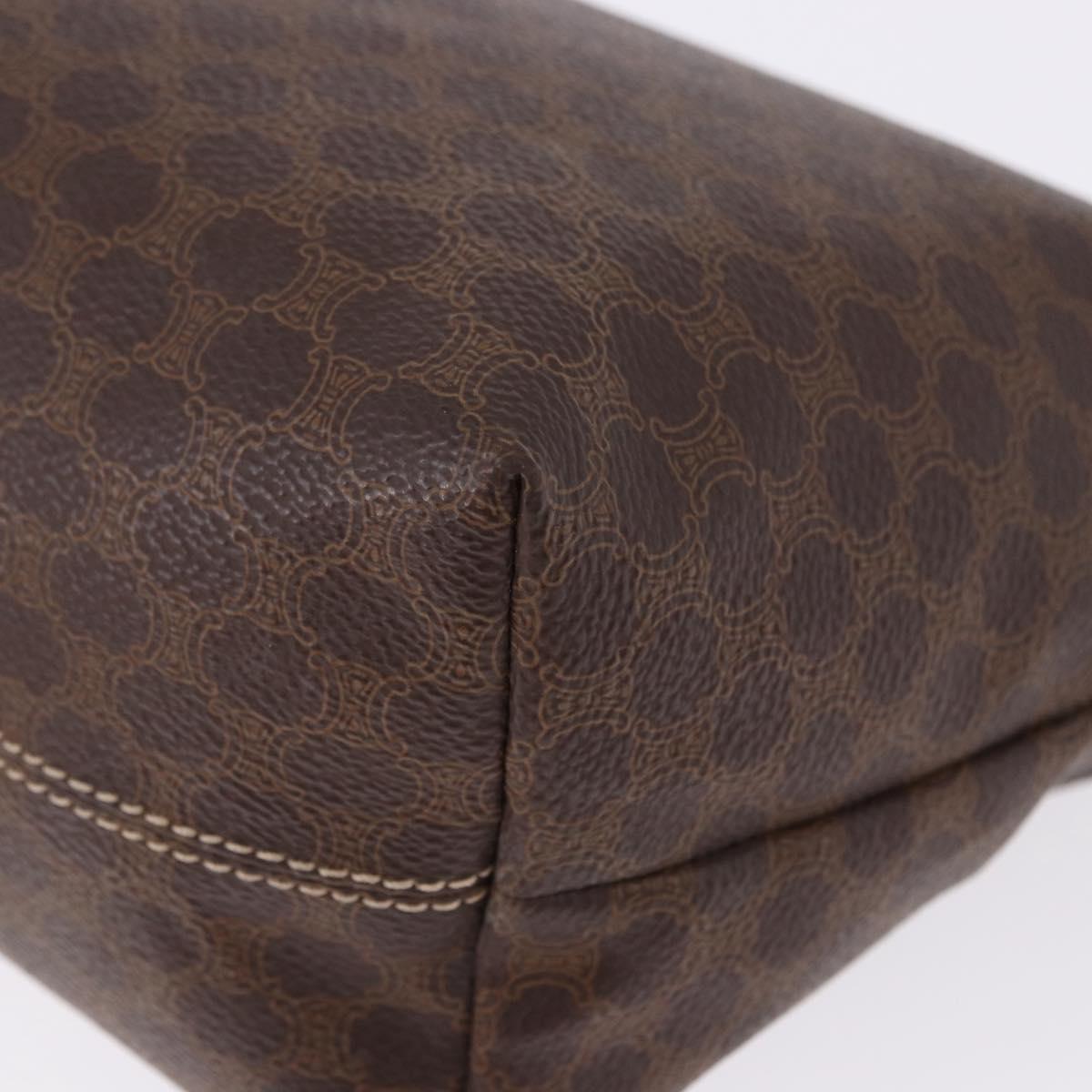 CELINE Macadam Vanity Hand Bag PVC Leather Brown Gold Tone Auth gh2267
