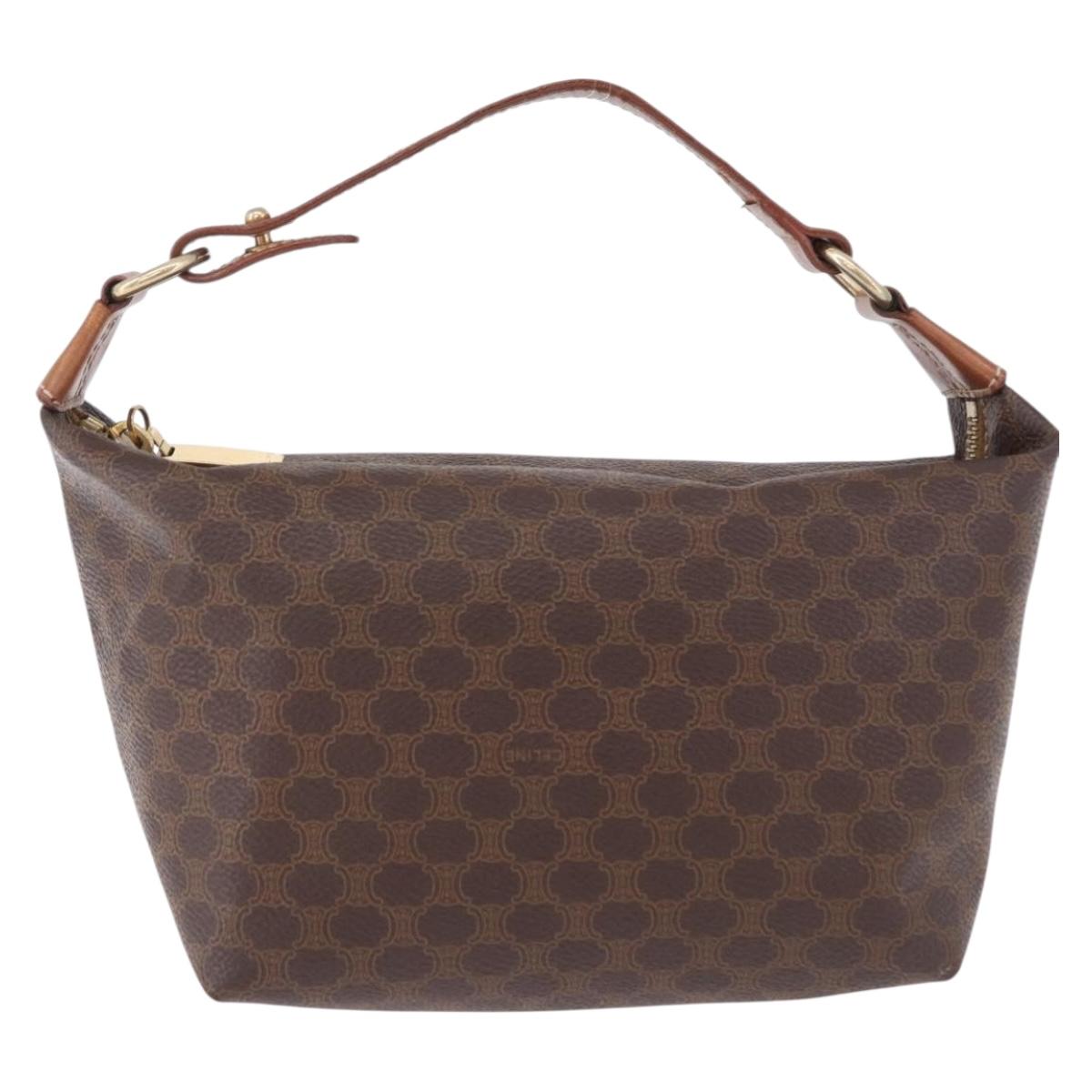 CELINE Macadam Vanity Hand Bag PVC Leather Brown Gold Tone Auth gh2267