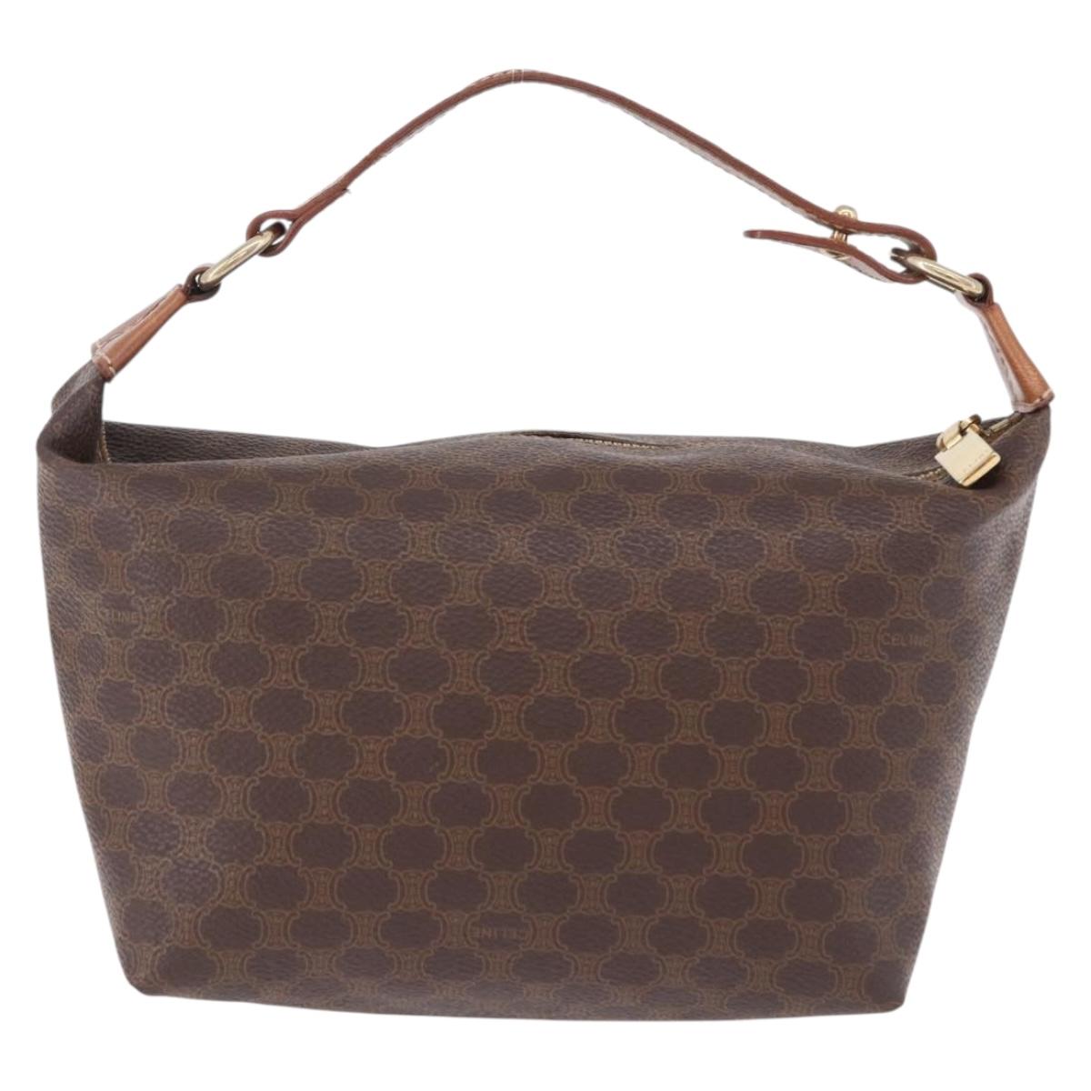 CELINE Macadam Vanity Hand Bag PVC Leather Brown Gold Tone Auth gh2267