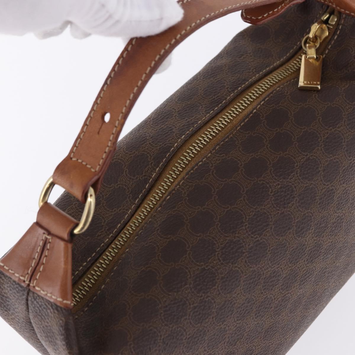 CELINE Macadam Vanity Hand Bag PVC Leather Brown Gold Tone Auth gh2267