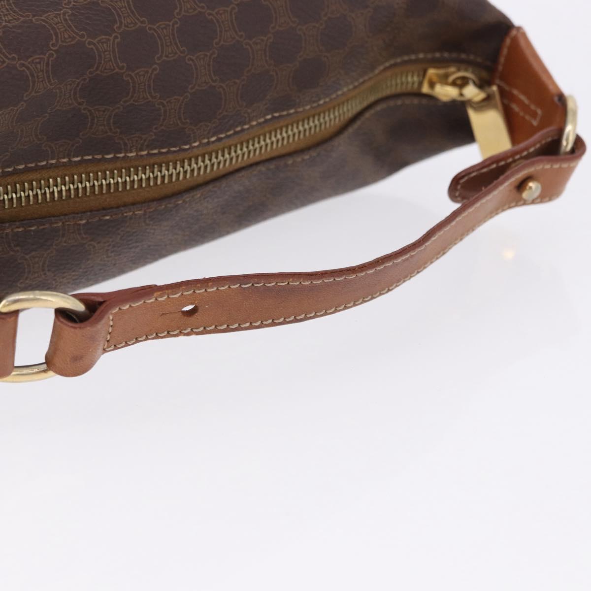 CELINE Macadam Vanity Hand Bag PVC Leather Brown Gold Tone Auth gh2267