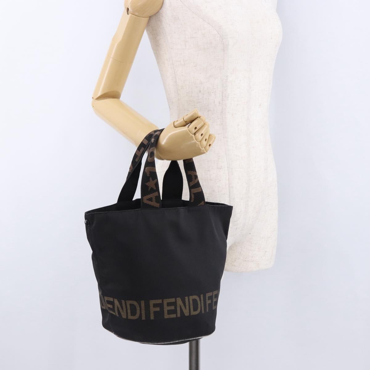 FENDI Hand Bag Canvas Black Auth gh2270