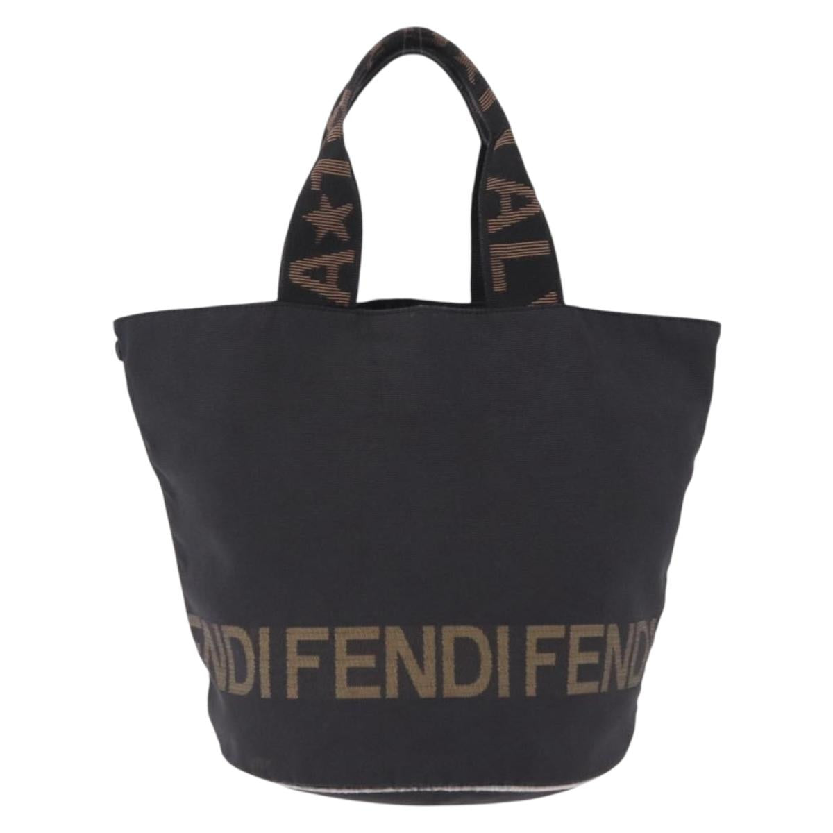 FENDI Hand Bag Canvas Black Auth gh2270