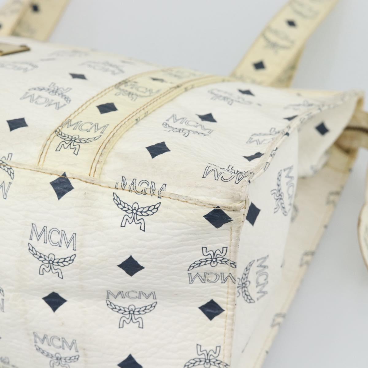 MCM Vicetos Tote Bag PVC Leather White Gold Tone Auth gh2274