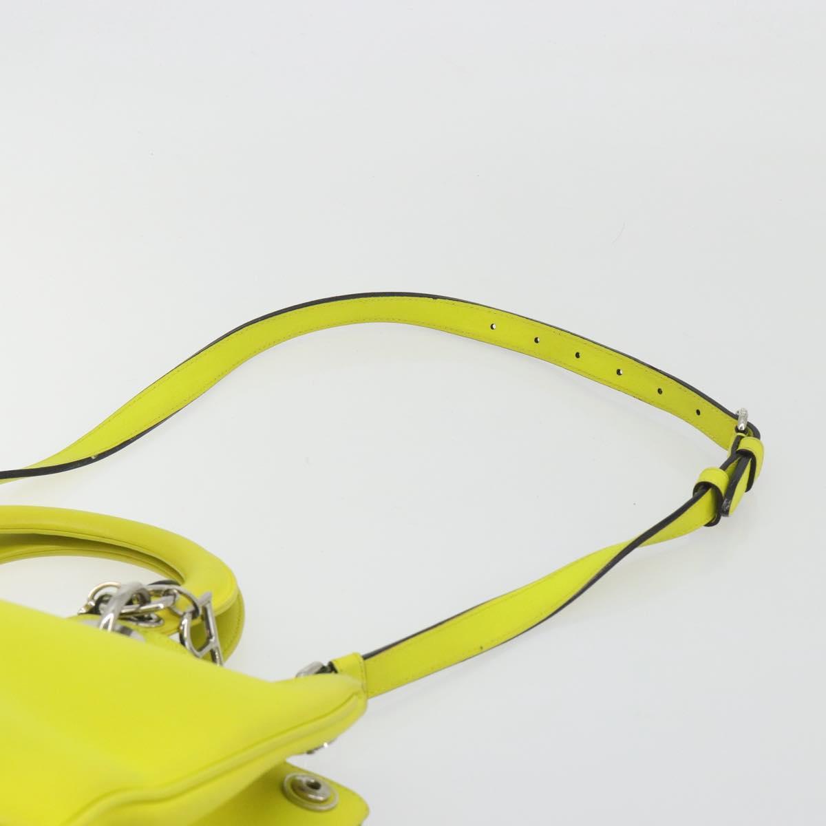 Christian Dior Diorissimo Hand Bag Leather 2way Yellow Silver Auth gh2276A