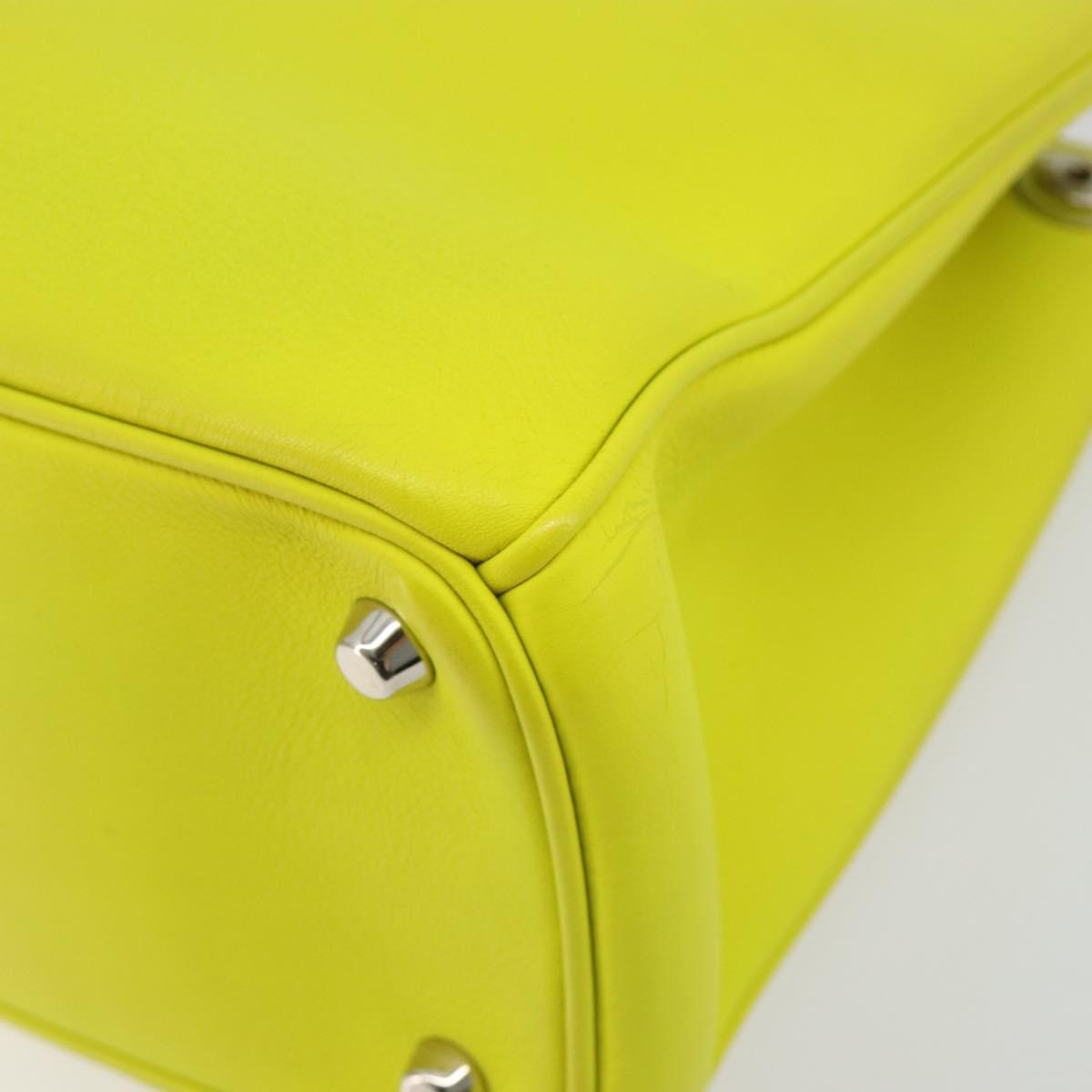 Christian Dior Diorissimo Hand Bag Leather 2way Yellow Silver Auth gh2276A