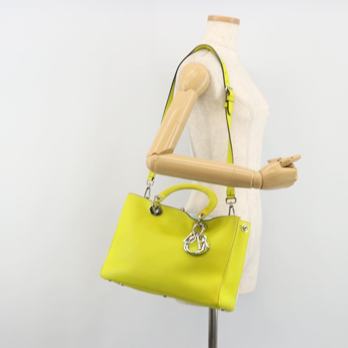 Christian Dior Diorissimo Hand Bag Leather 2way Yellow Silver Auth gh2276A