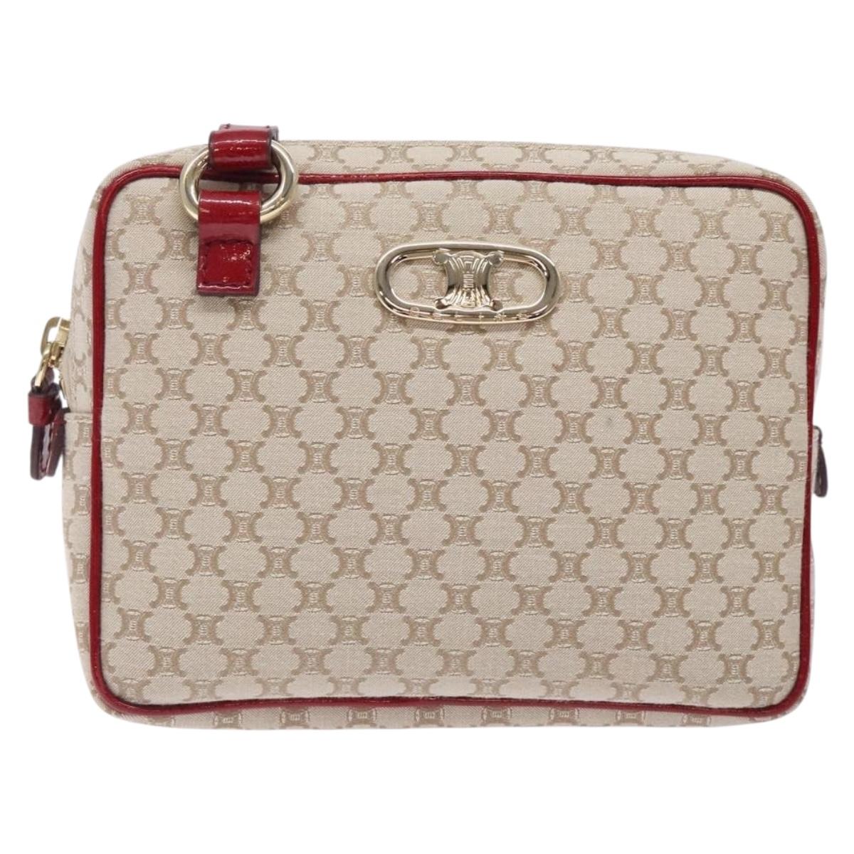 CELINE Macadam Canvas Shoulder Bag Beige Gold Auth gh228