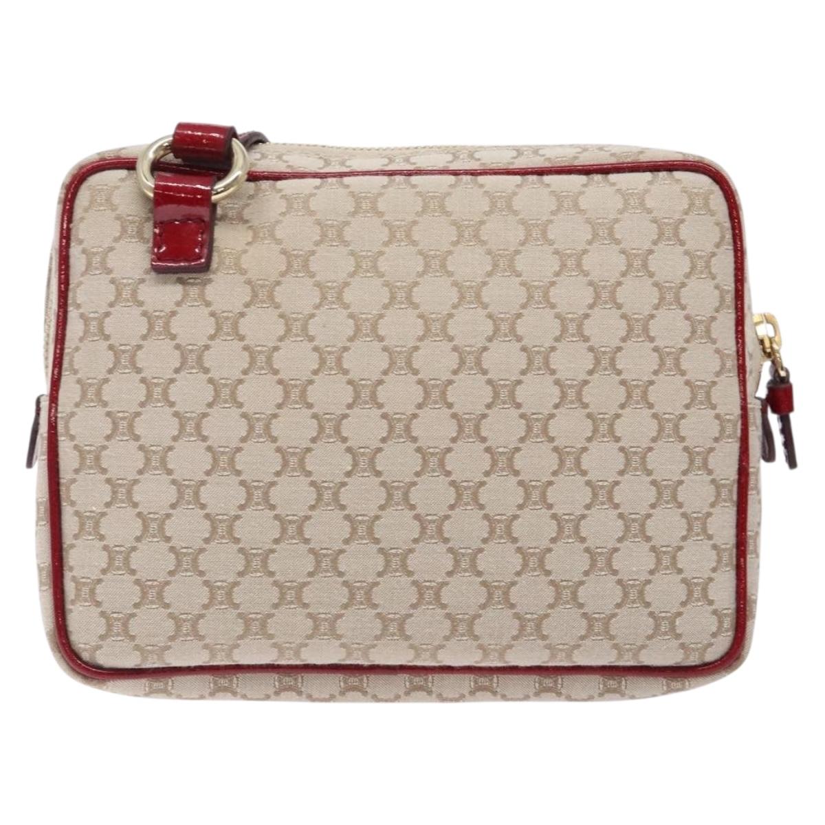 CELINE Macadam Canvas Shoulder Bag Beige Gold Auth gh228