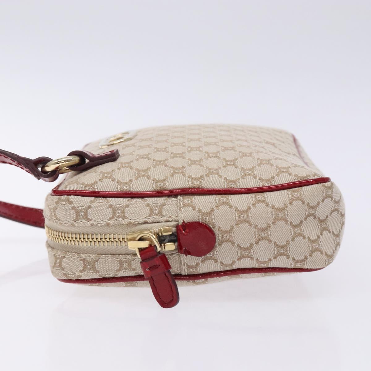 CELINE Macadam Canvas Shoulder Bag Beige Gold Auth gh228