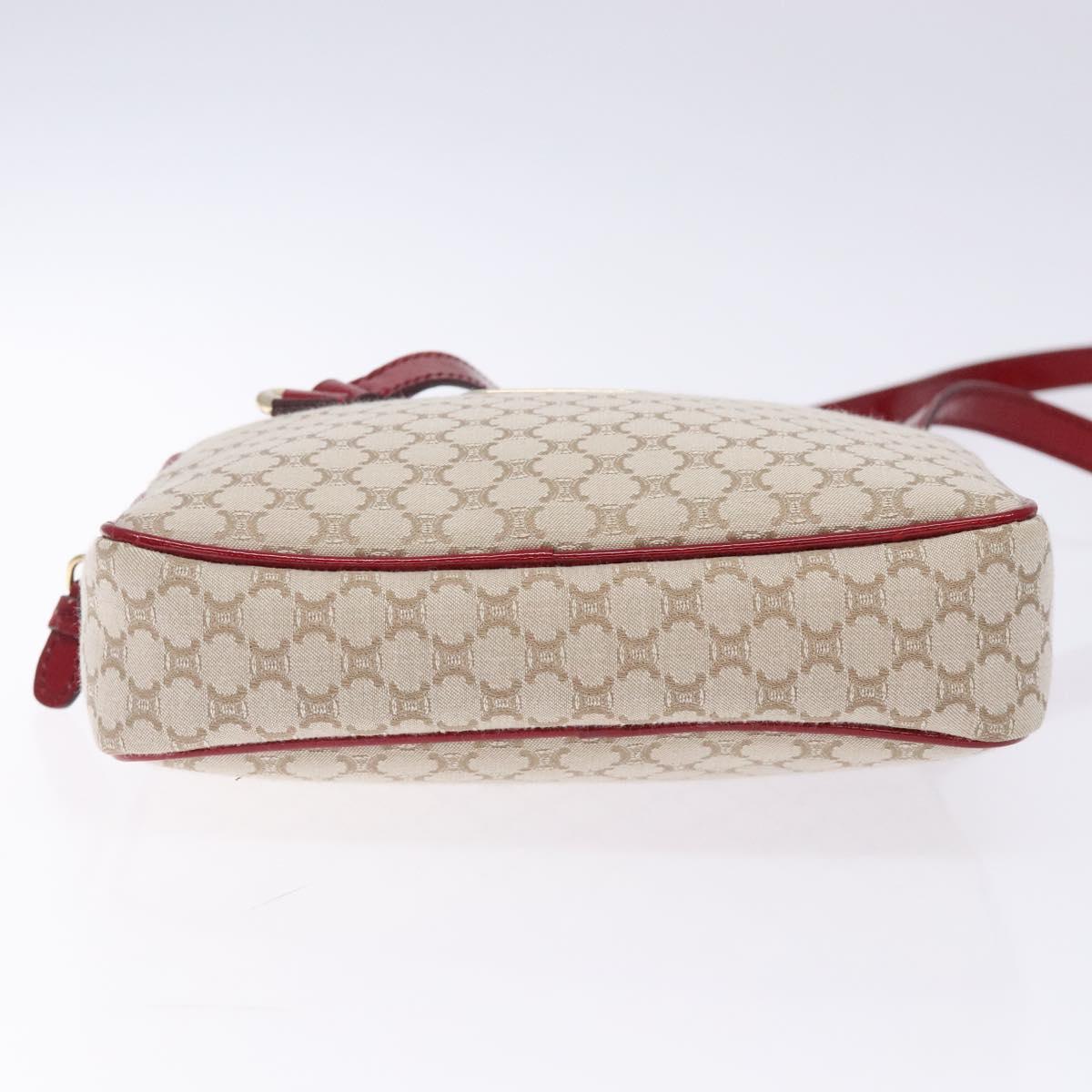 CELINE Macadam Canvas Shoulder Bag Beige Gold Auth gh228