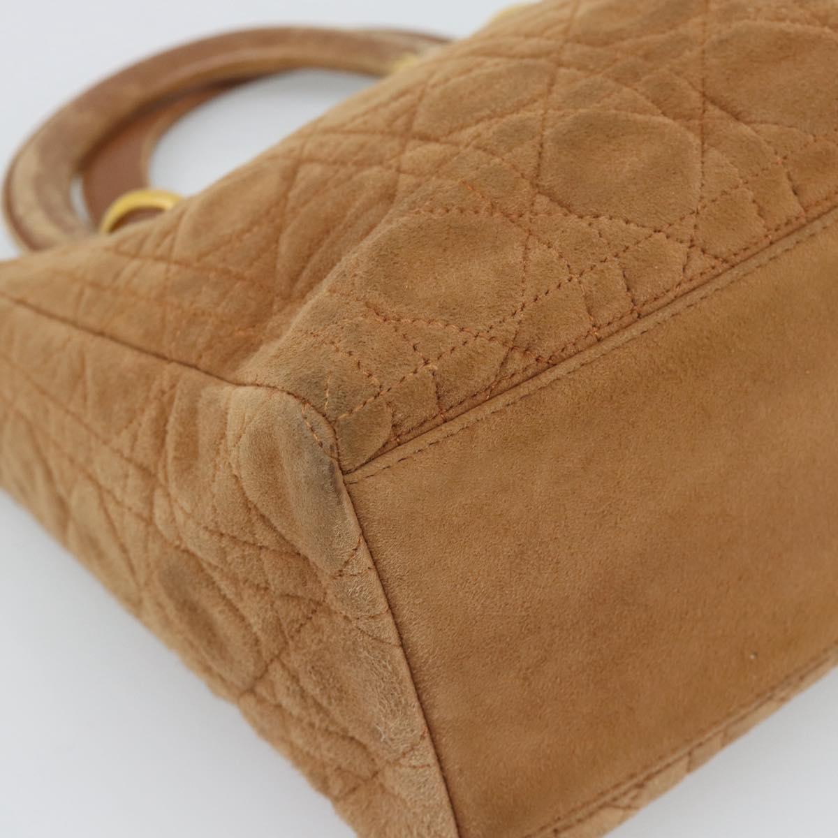 Christian Dior Canage Hand Bag Suede Brown Gold Tone Auth gh2284