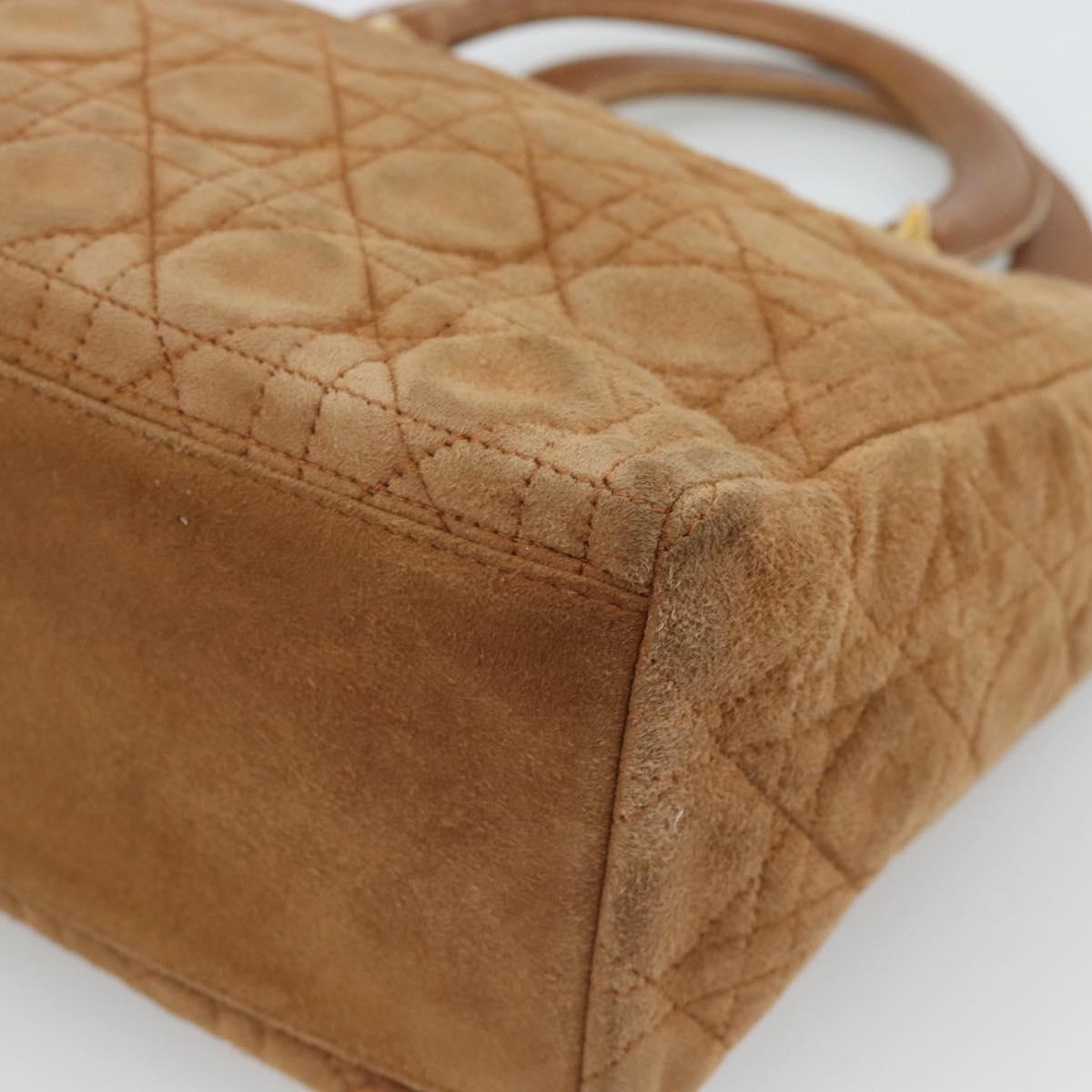 Christian Dior Canage Hand Bag Suede Brown Gold Tone Auth gh2284
