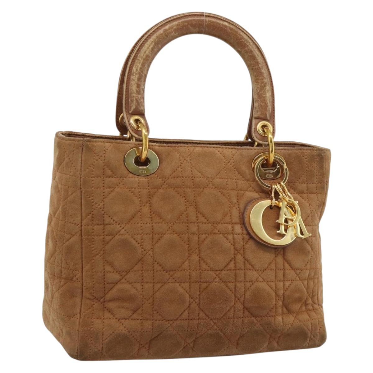 Christian Dior Canage Hand Bag Suede Brown Gold Tone Auth gh2284