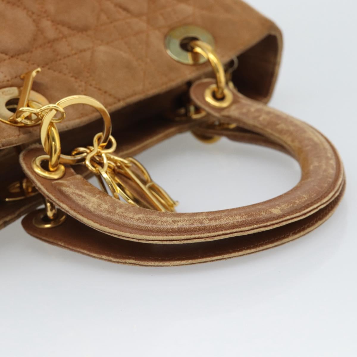 Christian Dior Canage Hand Bag Suede Brown Gold Tone Auth gh2284