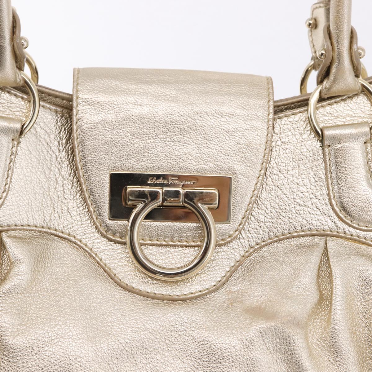 Salvatore Ferragamo Gancini Tote Bag Leather Gold Auth gh2287A