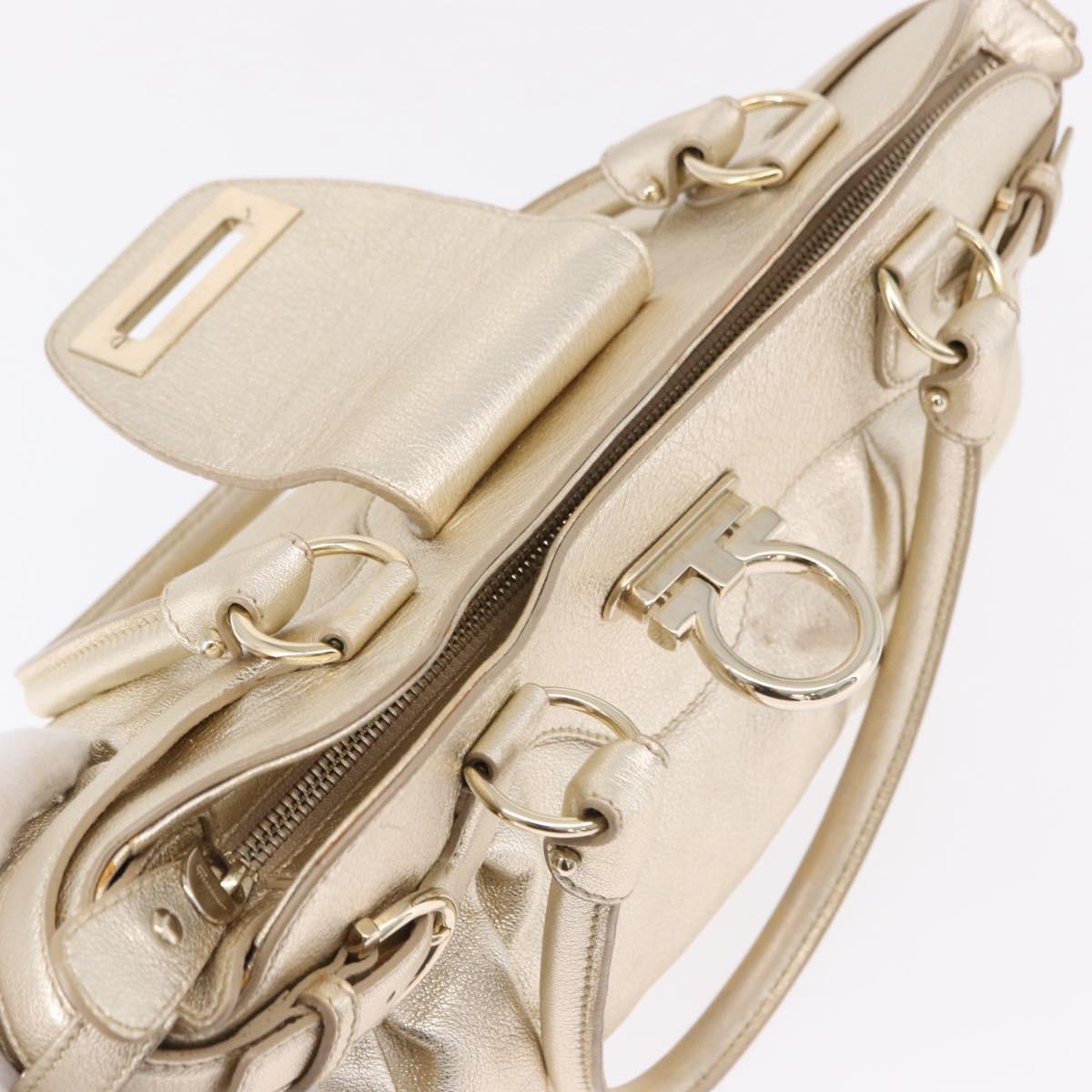 Salvatore Ferragamo Gancini Tote Bag Leather Gold Auth gh2287A