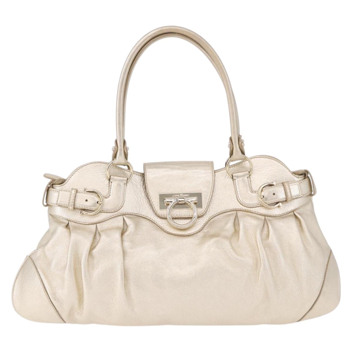 Salvatore Ferragamo Gancini Tote Bag Leather Gold Auth gh2287A
