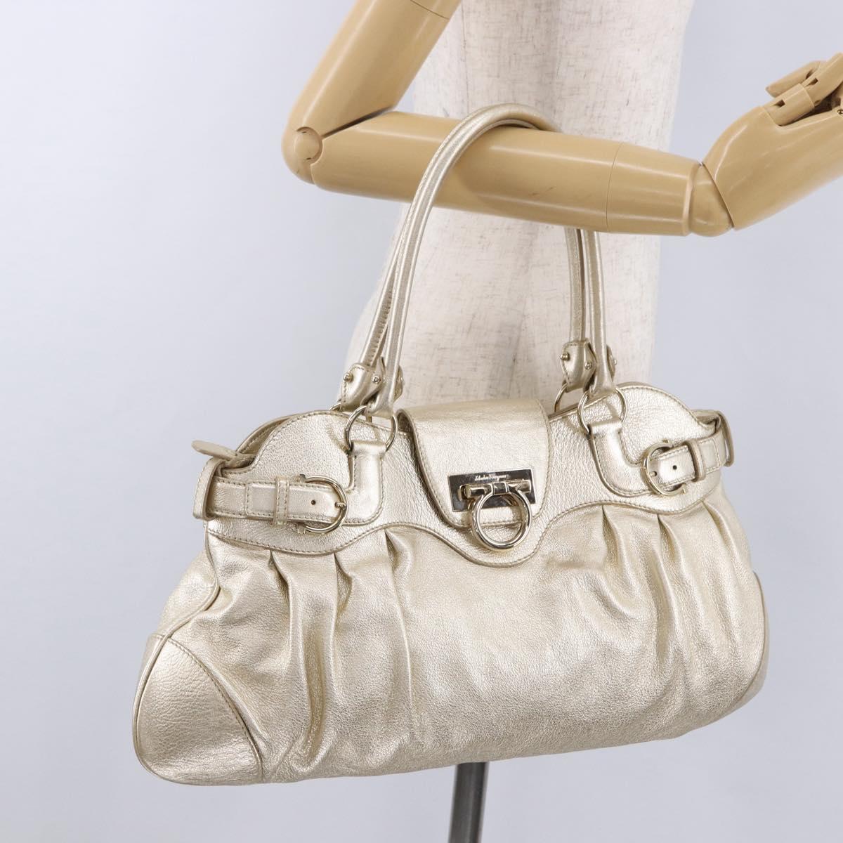 Salvatore Ferragamo Gancini Tote Bag Leather Gold Auth gh2287A