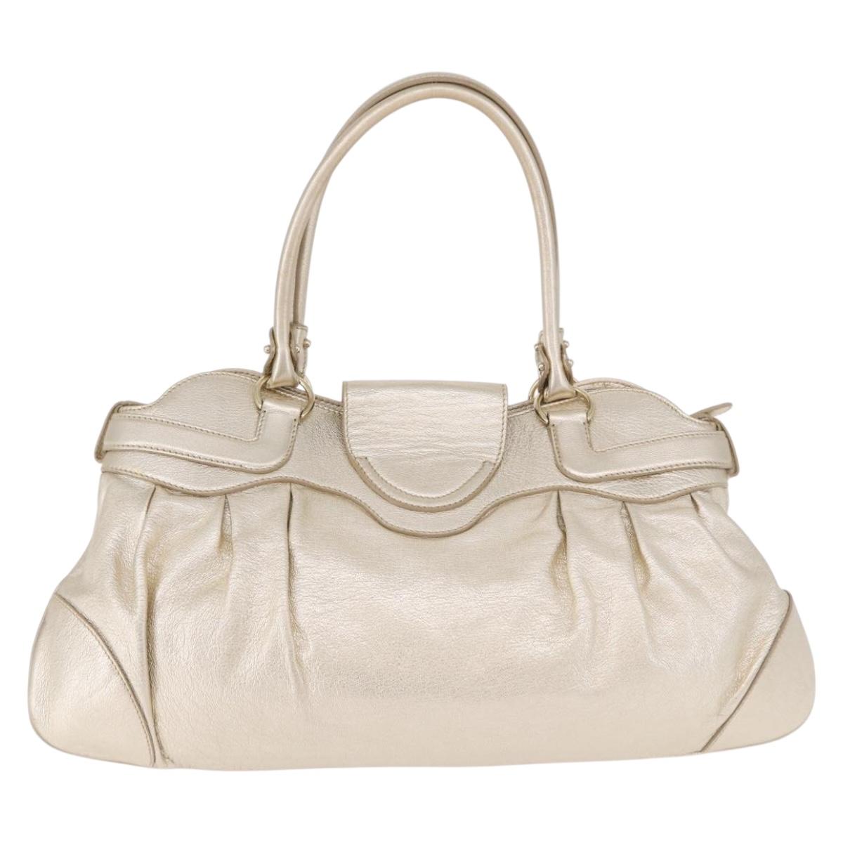 Salvatore Ferragamo Gancini Tote Bag Leather Gold Auth gh2287A