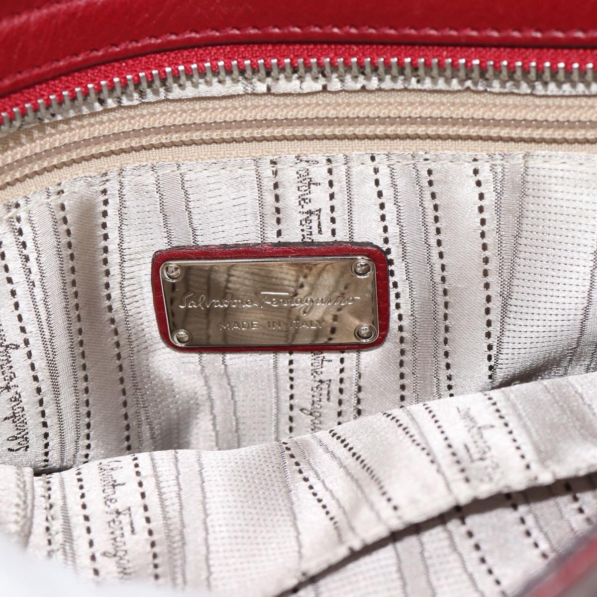 Salvatore Ferragamo Gancini Hand Bag Leather 2way Red Silver Auth gh2288A