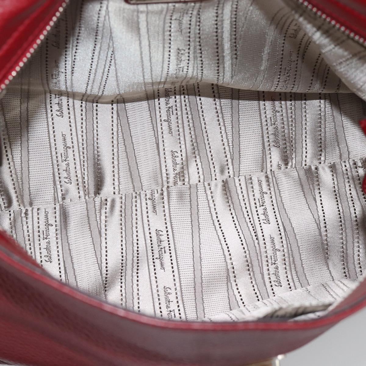 Salvatore Ferragamo Gancini Hand Bag Leather 2way Red Silver Auth gh2288A