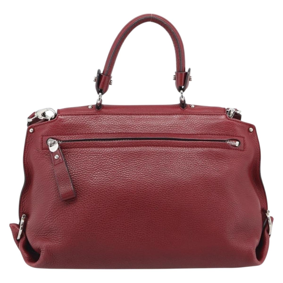 Salvatore Ferragamo Gancini Hand Bag Leather 2way Red Silver Auth gh2288A