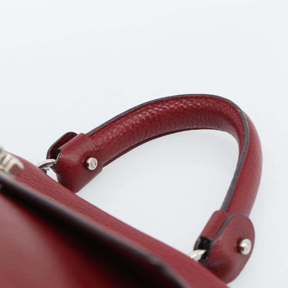 Salvatore Ferragamo Gancini Hand Bag Leather 2way Red Silver Auth gh2288A